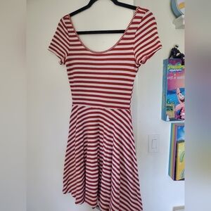 Soprano A-Line Brick Red Striped Dress, Size M